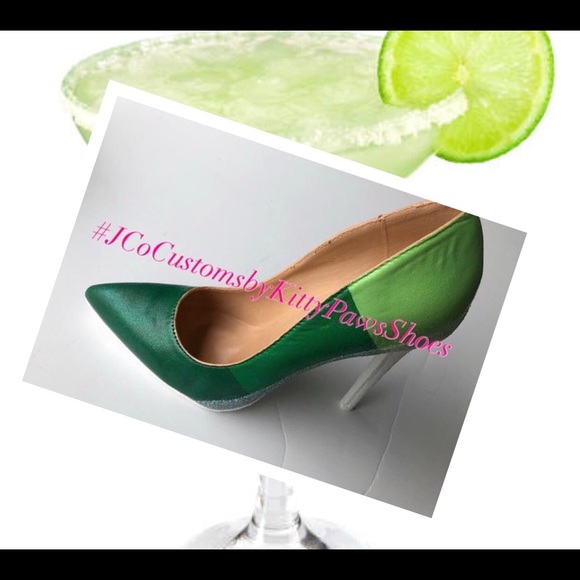Women Green Margarita Custom Heels w/White Glitter - Picture 5 of 8
